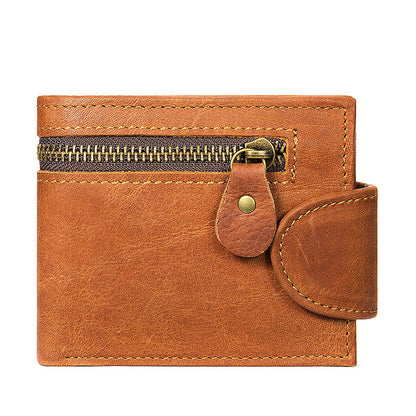 Short Cowhide Tower Buckle Wallet