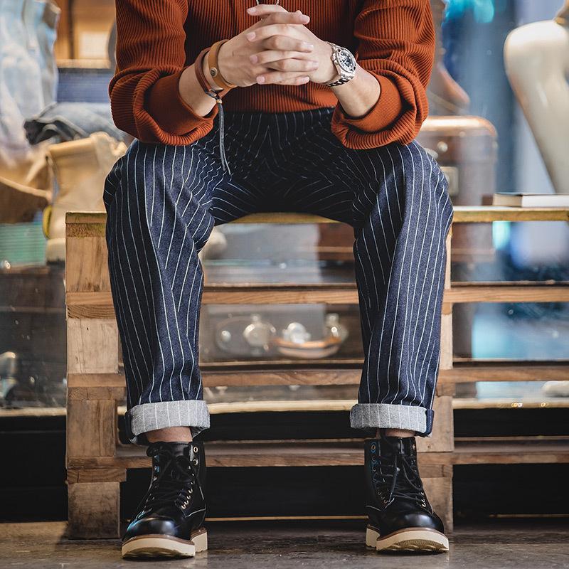 "Wabash Raw Denim" Railway Stripe Straight Men's Pants