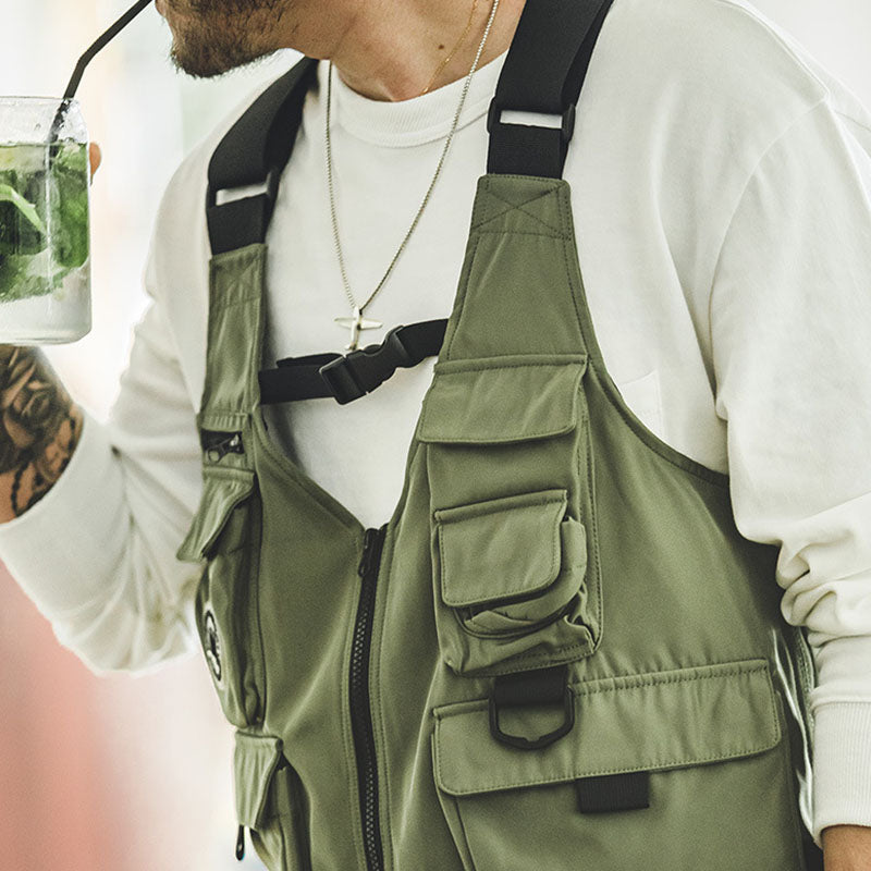 Retro Multi-pocket Functional Tactical Vest Dual-use Satchel Jacket