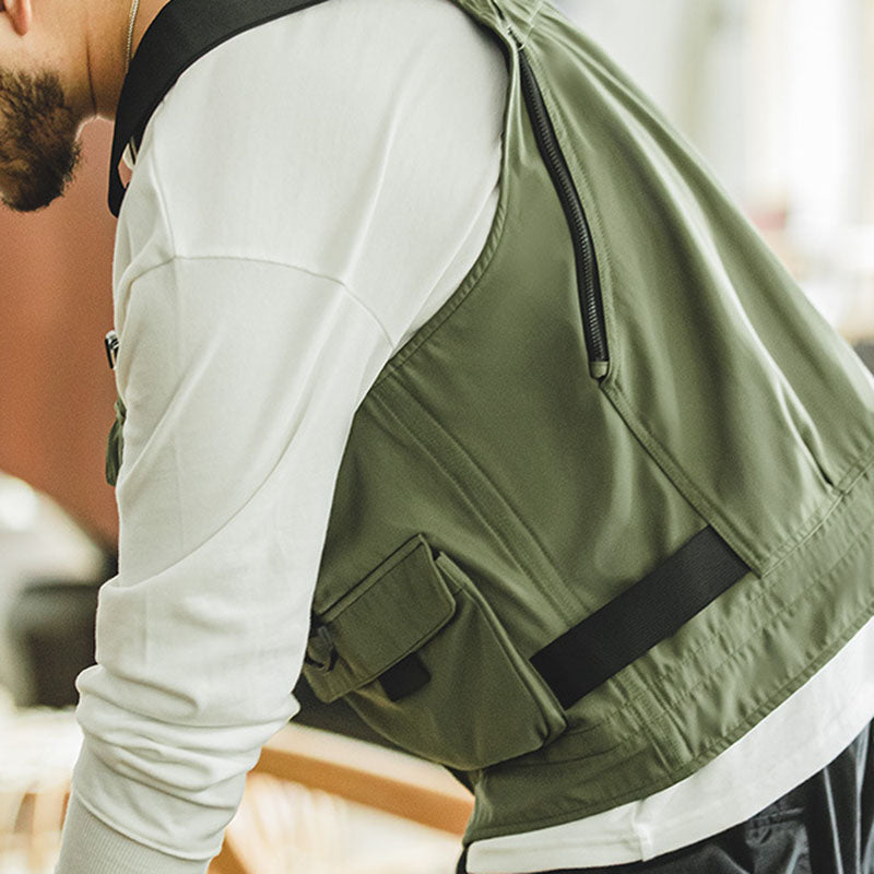 Retro Multi-pocket Functional Tactical Vest Dual-use Satchel Jacket
