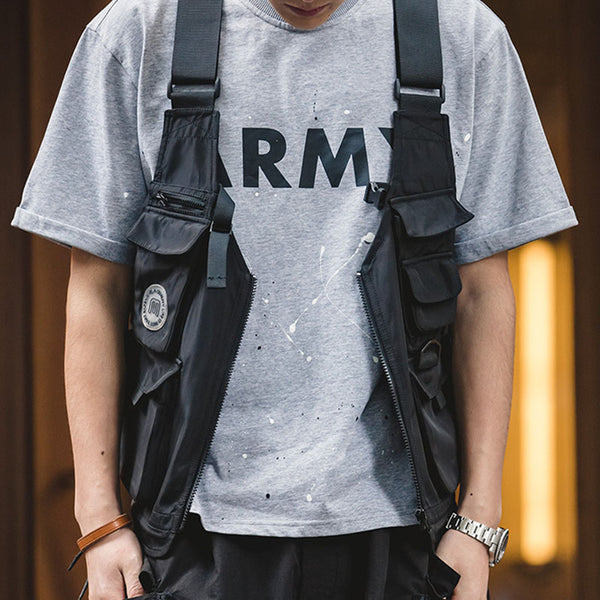 Retro Multi-pocket Functional Tactical Vest Dual-use Satchel Jacket