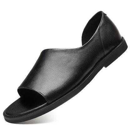 Black Summer Outdoor Men's Leather Sandals