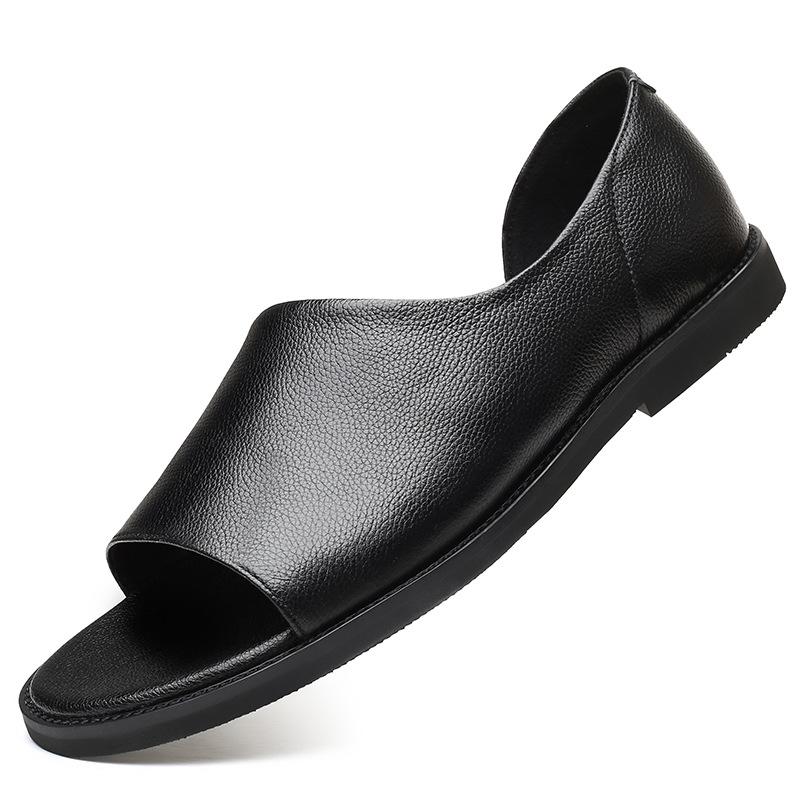 Black Summer Outdoor Men's Leather Sandals