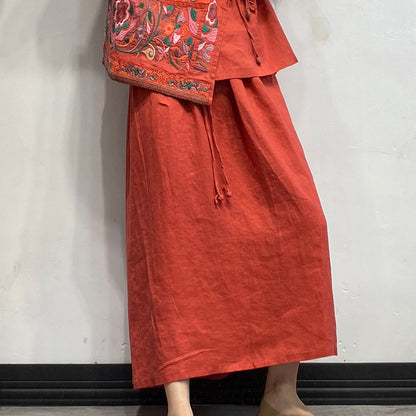 Linen Retro Drawstring Skirt