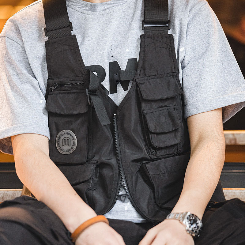 Retro Multi-pocket Functional Tactical Vest Dual-use Satchel Jacket