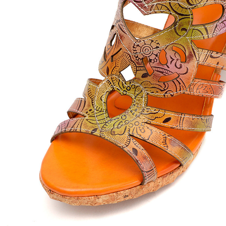 Fish Mouth Hollow Retro Handmade Symphony Gradient Sandals