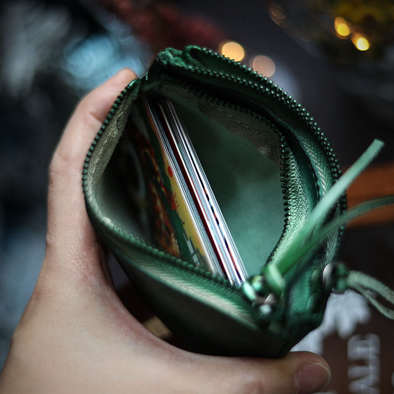 Leather Retro Handmade Zipper Card Coin Wallet