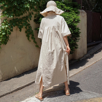 Short Sleeve Cotton Llinen Dress