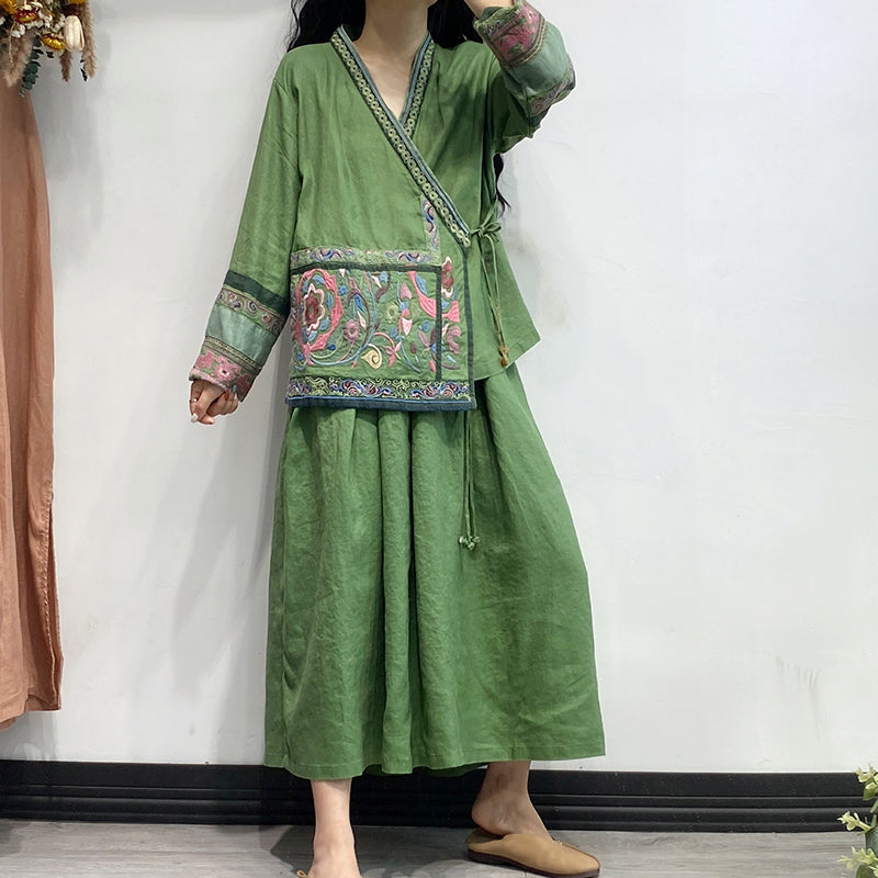Linen Retro Drawstring Skirt