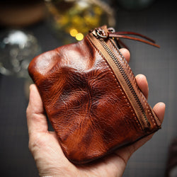 Leather Retro Handmade Zipper Card Coin Wallet