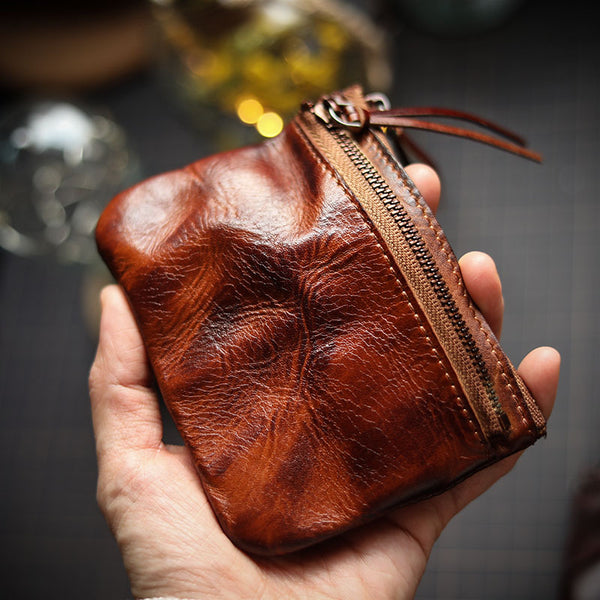 Leather Retro Handmade Zipper Card Coin Wallet