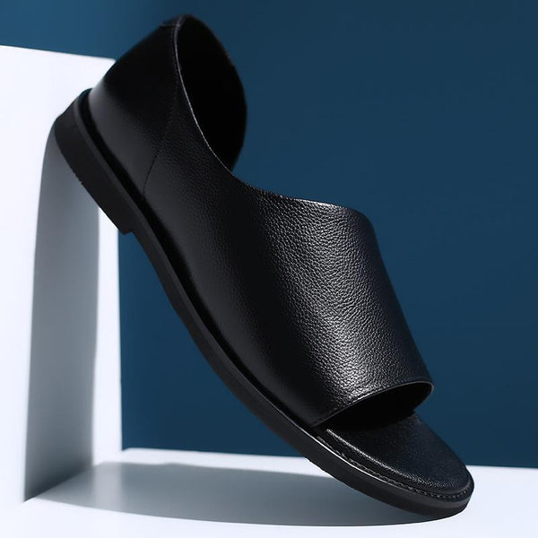 Black Summer Outdoor Men's Leather Sandals