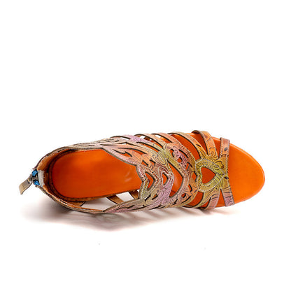 Fish Mouth Hollow Retro Handmade Symphony Gradient Sandals