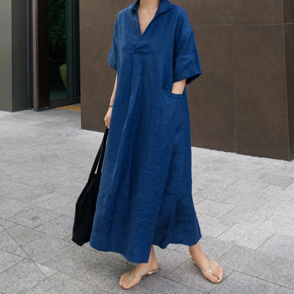 Short Sleeve Cotton Llinen Dress