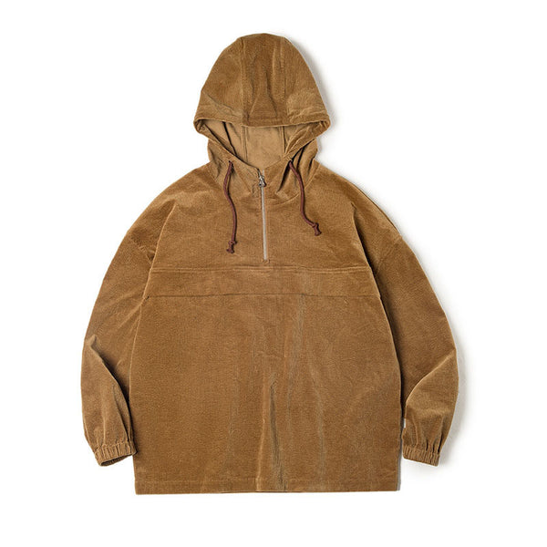 Corduroy Stand-up Collar Zipper Hoodie