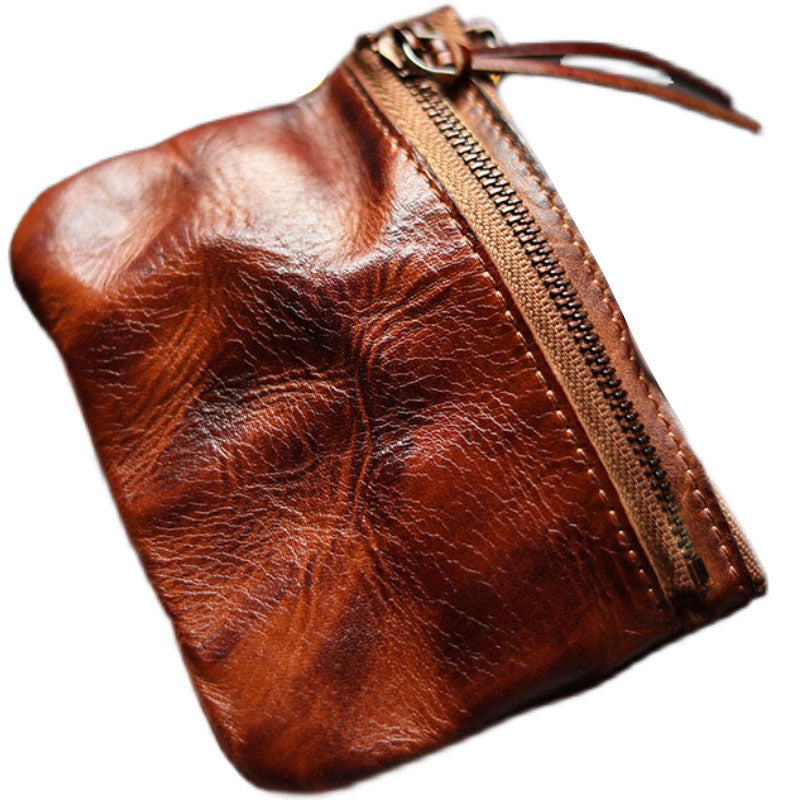 Leather Retro Handmade Zipper Card Coin Wallet