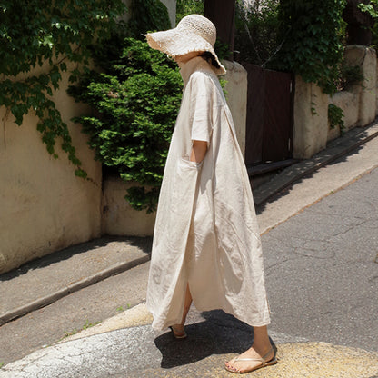 Short Sleeve Cotton Llinen Dress