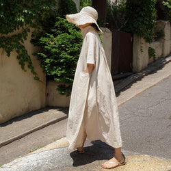 Short Sleeve Cotton Llinen Dress