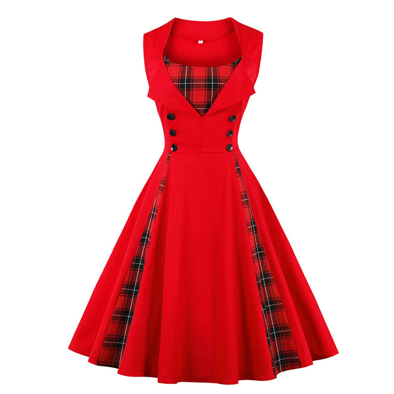 Sleeveless Plaid Retro Dress