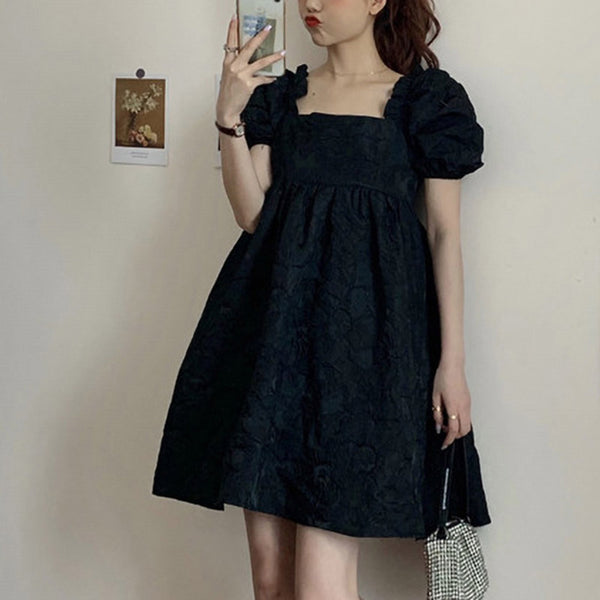 French Retro Bubble Short Sleeve Dress