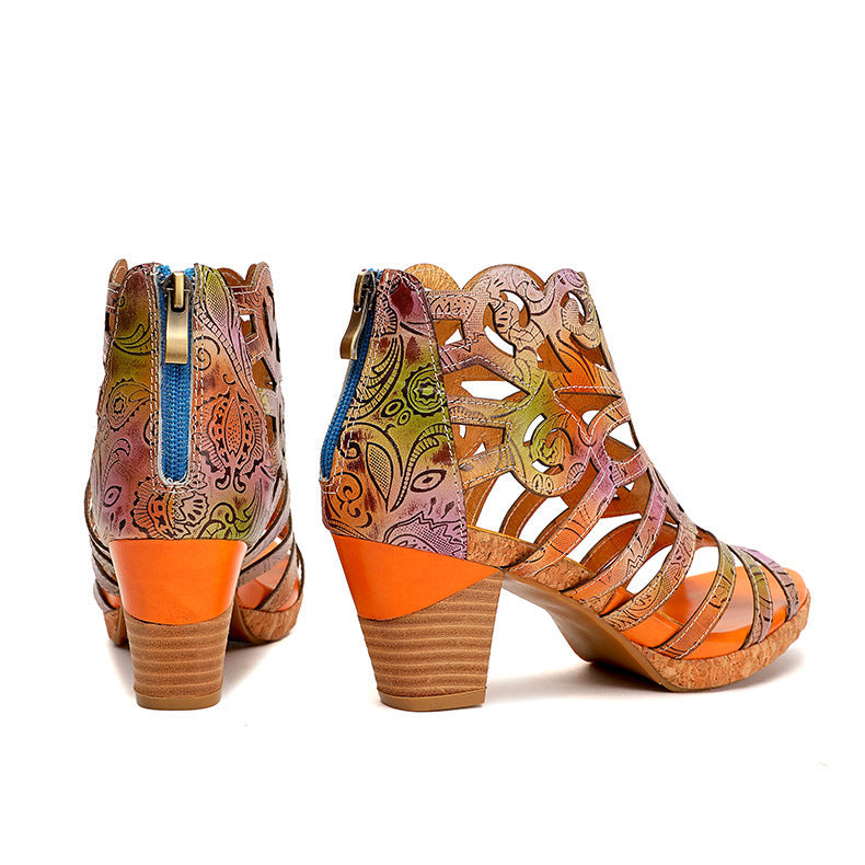Fish Mouth Hollow Retro Handmade Symphony Gradient Sandals