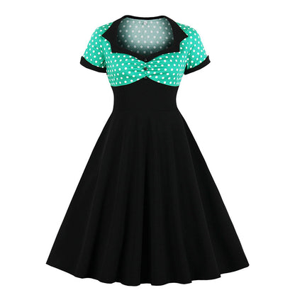 Polka Dot Square Neck Retro Dress