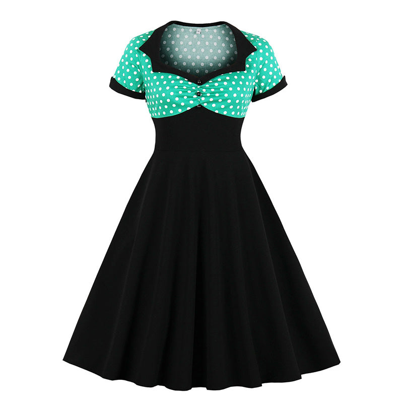 Polka Dot Square Neck Retro Dress