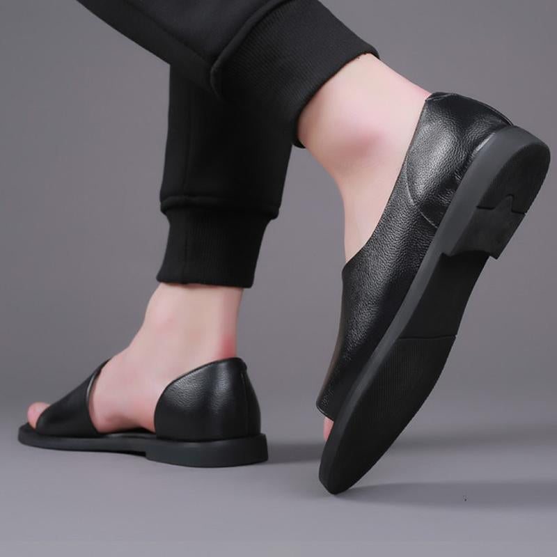 Black Summer Outdoor Men's Leather Sandals