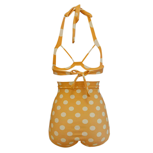 Yellow Polka Dot High Waist Bikini Suit