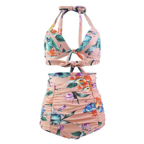 Black Printing High Waist Bikini Suit