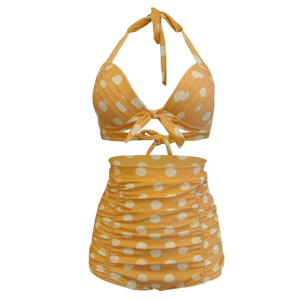 Yellow Polka Dot High Waist Bikini Suit