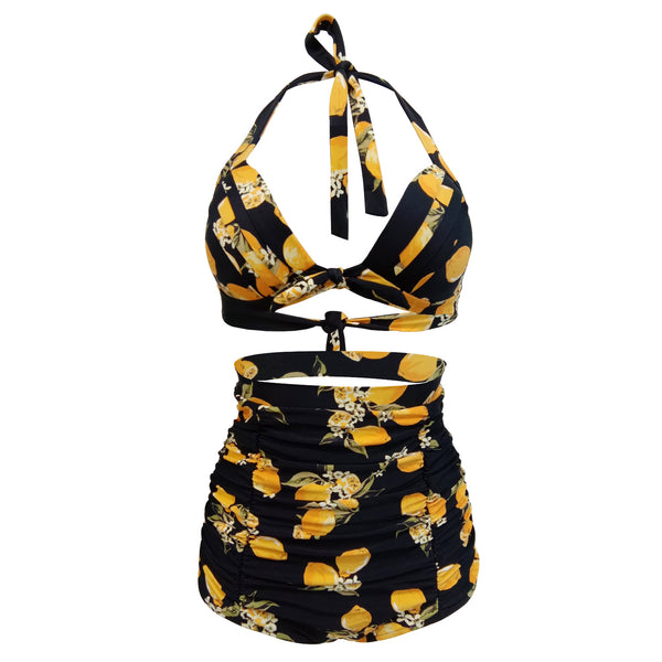 Black Printing High Waist Bikini Suit
