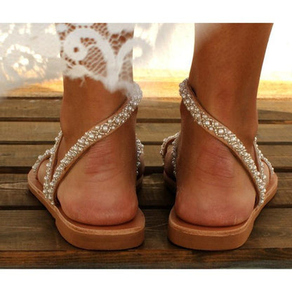 Women Handmade Pearl Boho Beach Sandals