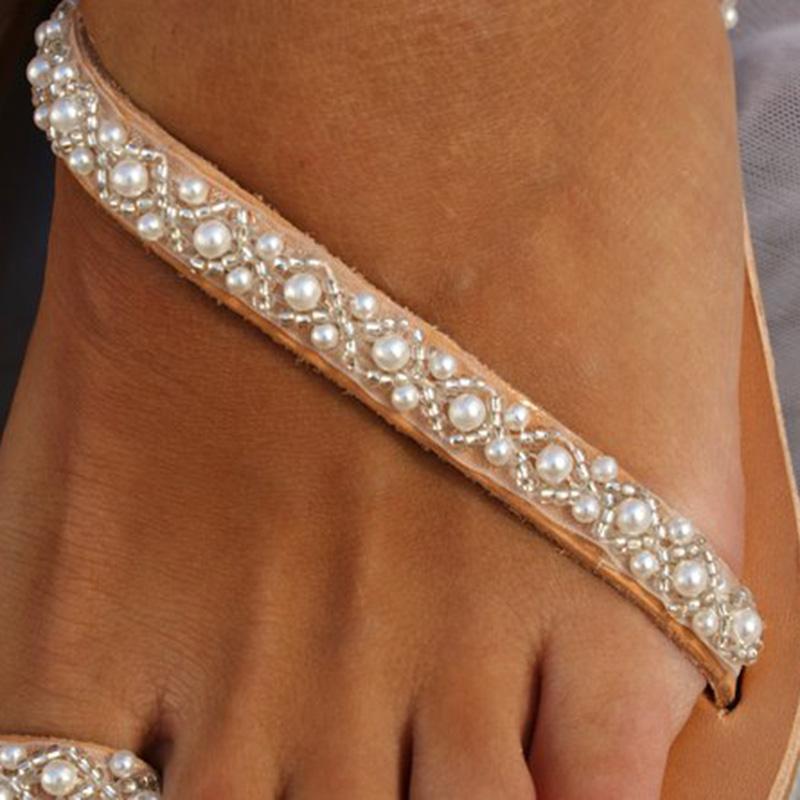 Women Handmade Pearl Boho Beach Sandals