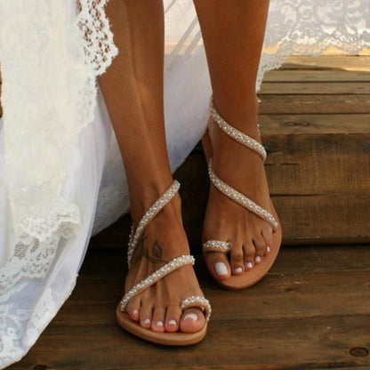 Women Handmade Pearl Boho Beach Sandals